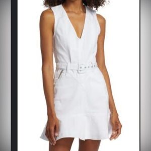 7 For All Mankind White Sleeveless V-Neck Belted Mini Dress NWT